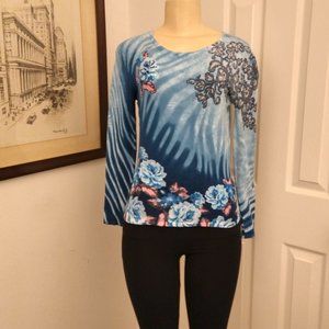 Women's Moeina Vintage Blue Multi-Color with Beads & Sequin Sweater Top